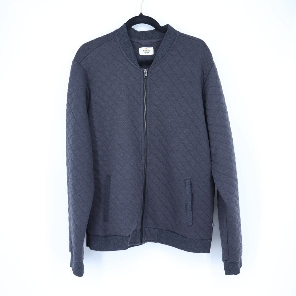 Marine Layer Corbet Full Zip Jacket Black Varsity Quilted Standard Fit Men's XL